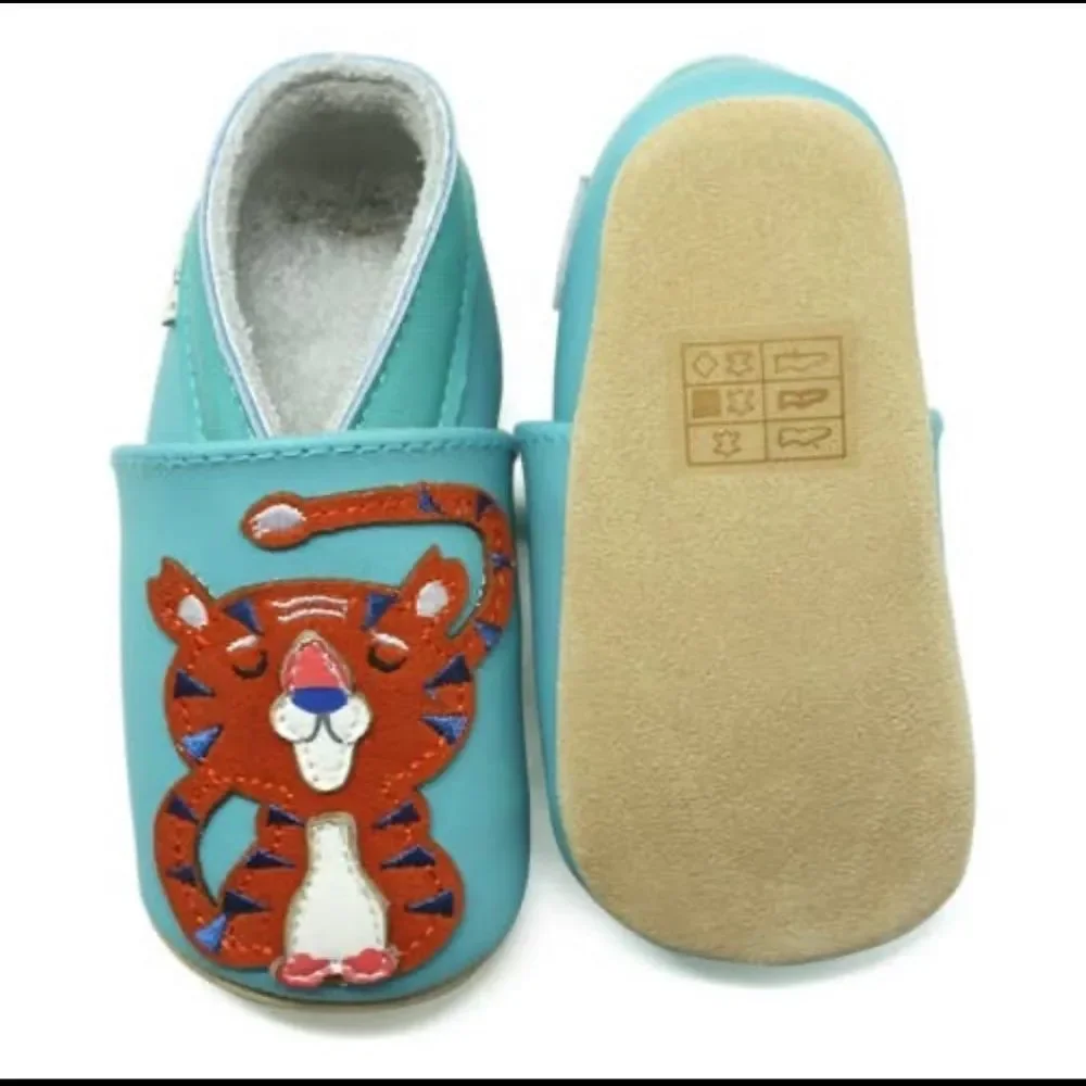 Baby leather slippers - Tiger - * Soft sole leather shoes for Infants